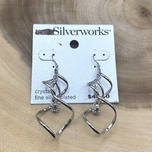 Silverworks Double Ribbon Twist Drop Pave Earrings